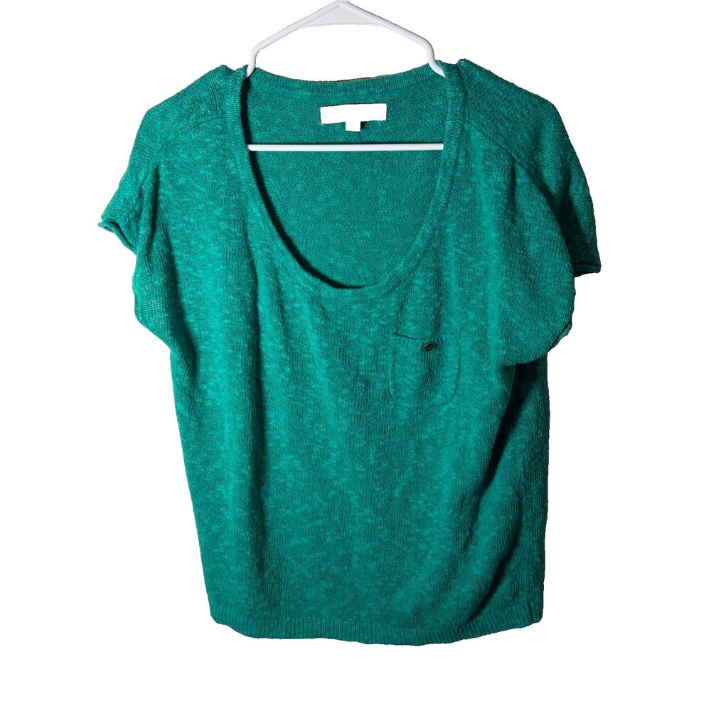 Loft Sweater Women's Large Teal Knit Short Sleeve Round Neck Pullover Casual